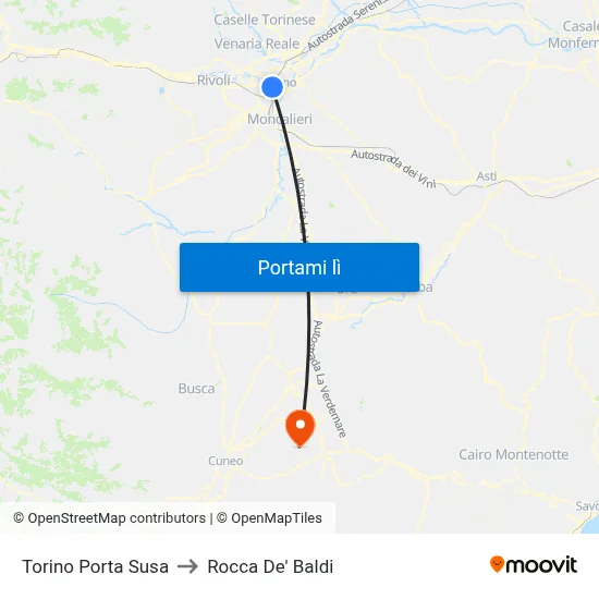 Torino Porta Susa to Rocca De' Baldi map