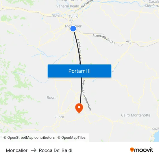 Moncalieri to Rocca De' Baldi map