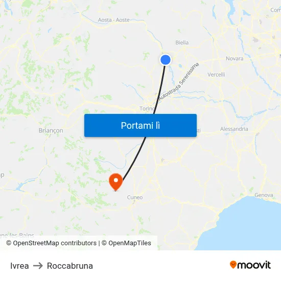 Ivrea to Roccabruna map