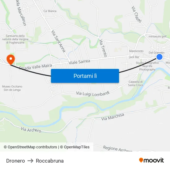 Dronero to Roccabruna map