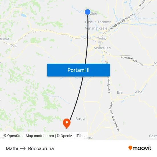 Mathi to Roccabruna map