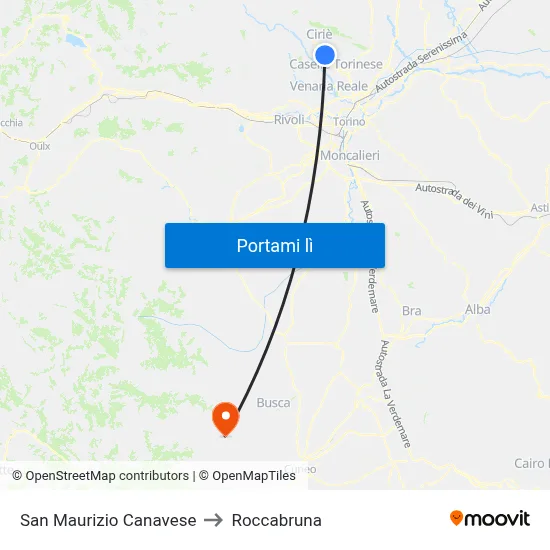 San Maurizio Canavese to Roccabruna map