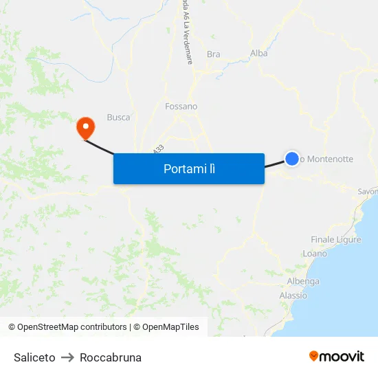 Saliceto to Roccabruna map