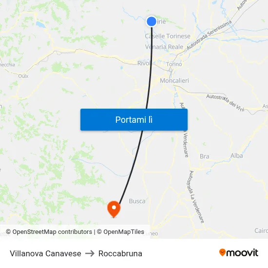 Villanova Canavese to Roccabruna map
