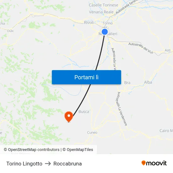 Torino Lingotto to Roccabruna map