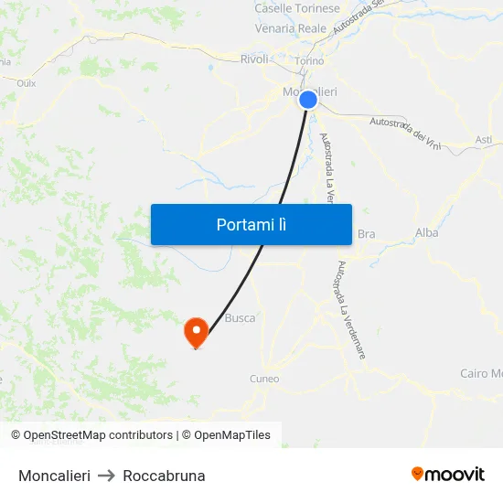 Moncalieri to Roccabruna map