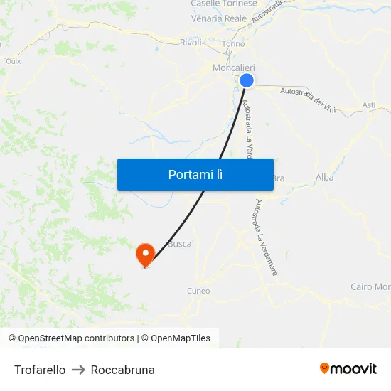 Trofarello to Roccabruna map