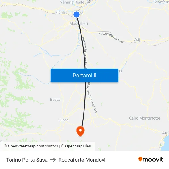Torino Porta Susa to Roccaforte Mondovì map