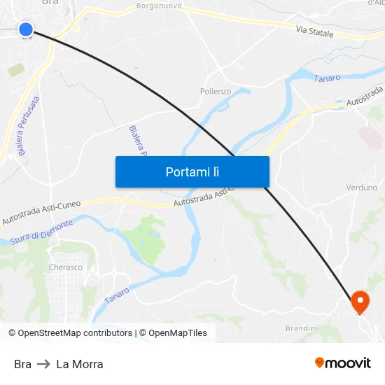 Bra to La Morra map