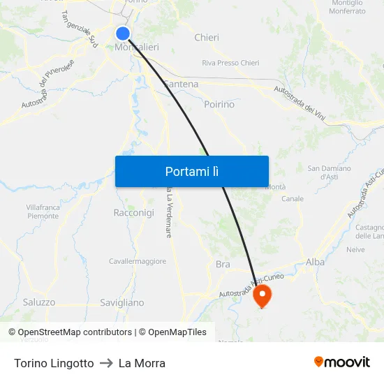 Torino Lingotto to La Morra map