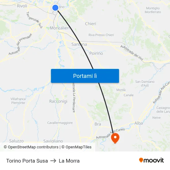 Torino Porta Susa to La Morra map