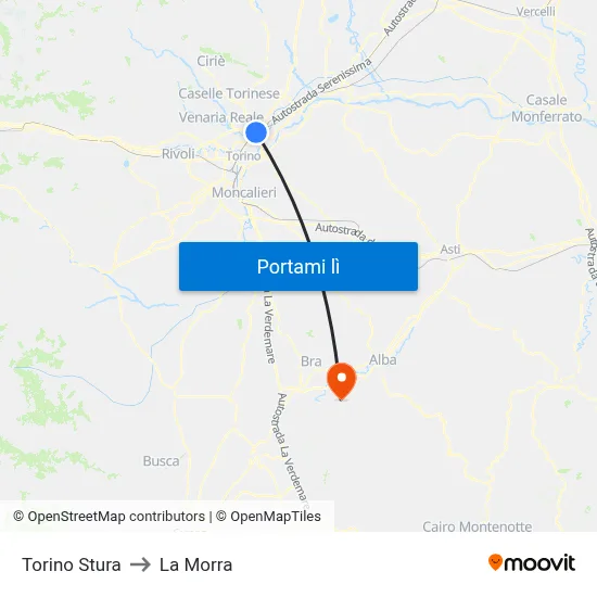 Torino Stura to La Morra map