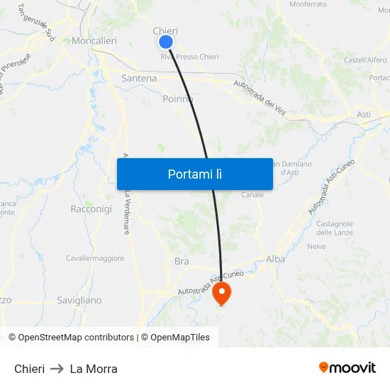 Chieri to La Morra map