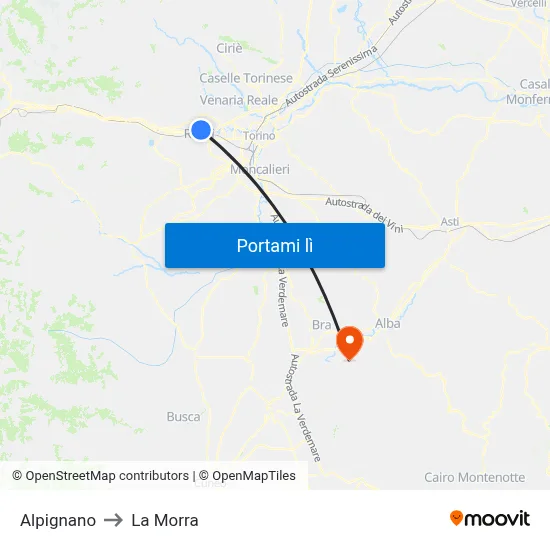Alpignano to La Morra map