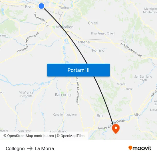 Collegno to La Morra map