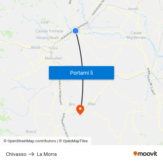 Chivasso to La Morra map