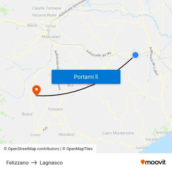 Felizzano to Lagnasco map
