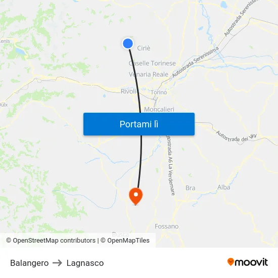 Balangero to Lagnasco map