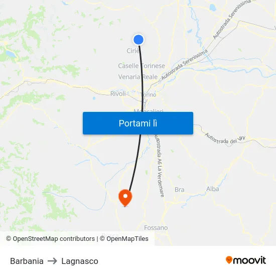 Barbania to Lagnasco map