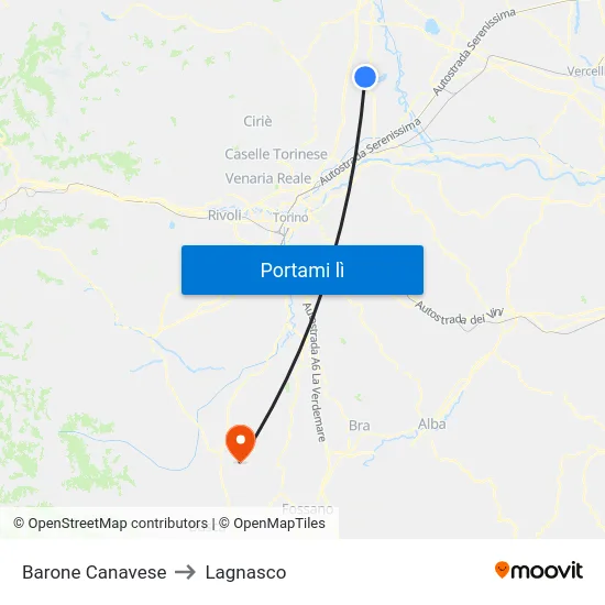 Barone Canavese to Lagnasco map