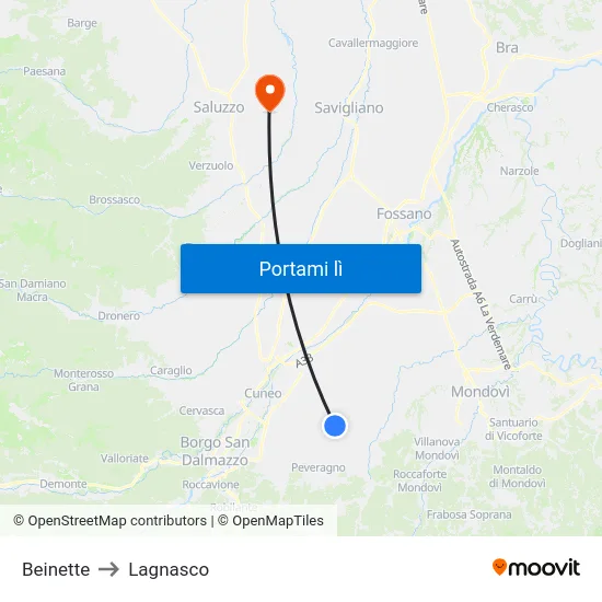 Beinette to Lagnasco map