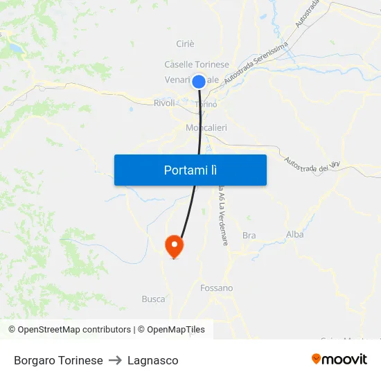Borgaro Torinese to Lagnasco map