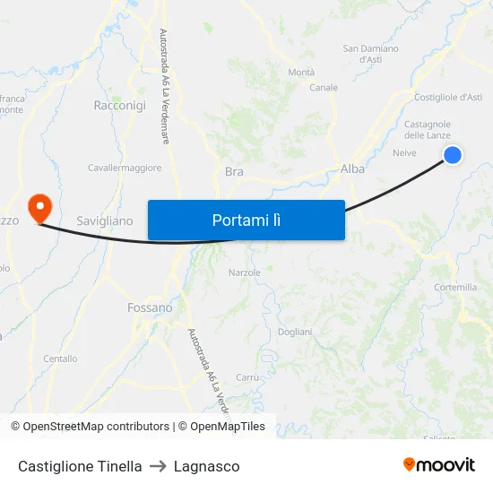 Castiglione Tinella to Lagnasco map