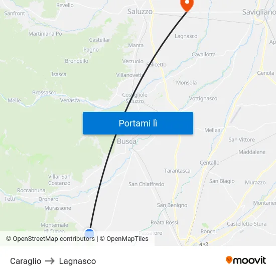Caraglio to Lagnasco map