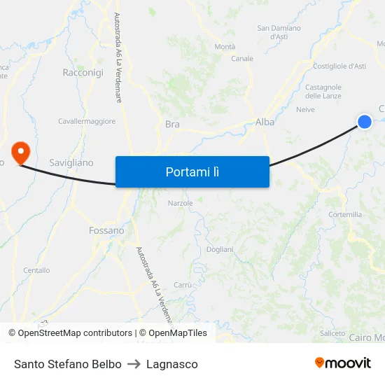 Santo Stefano Belbo to Lagnasco map