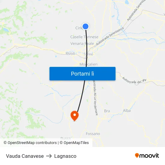 Vauda Canavese to Lagnasco map