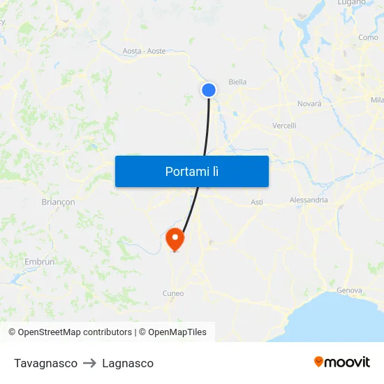 Tavagnasco to Lagnasco map