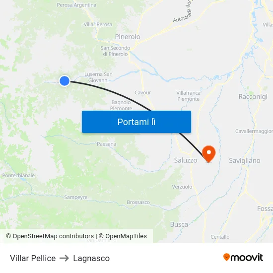 Villar Pellice to Lagnasco map