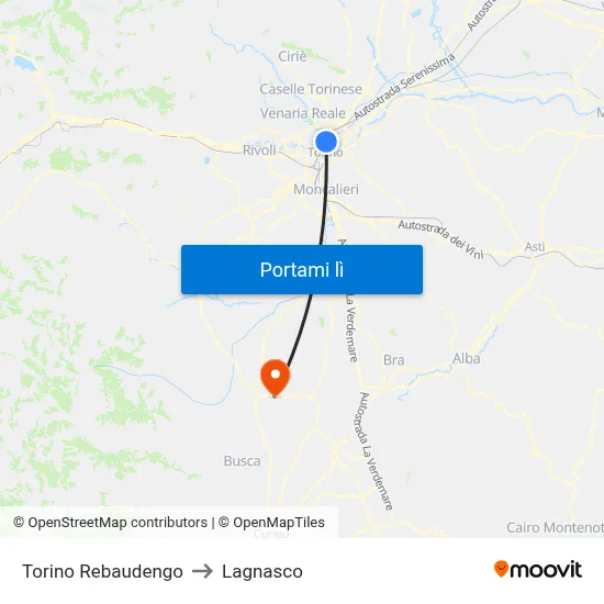 Torino Rebaudengo to Lagnasco map