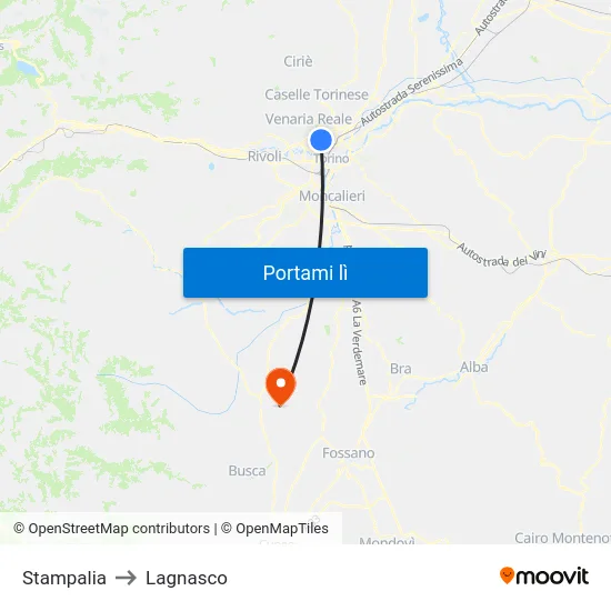 Stampalia to Lagnasco map