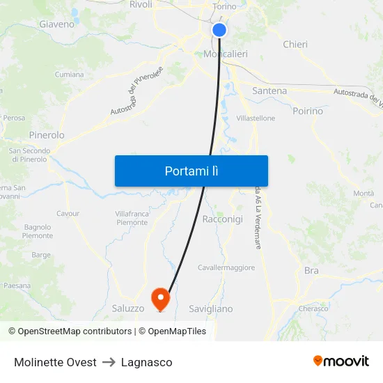Molinette Ovest to Lagnasco map