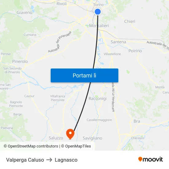 Valperga Caluso to Lagnasco map