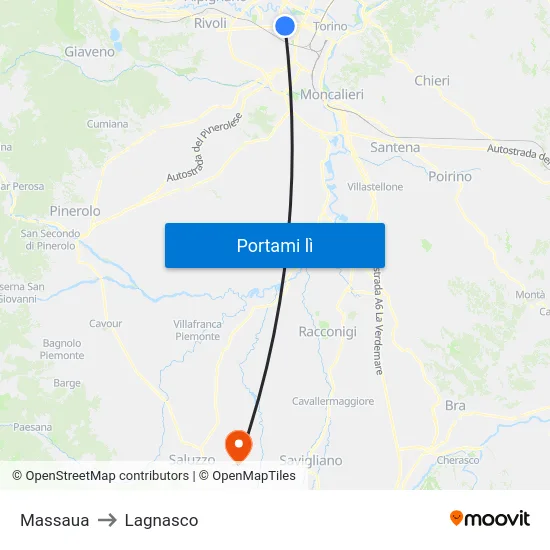 Massaua to Lagnasco map