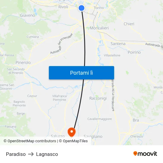 Paradiso to Lagnasco map