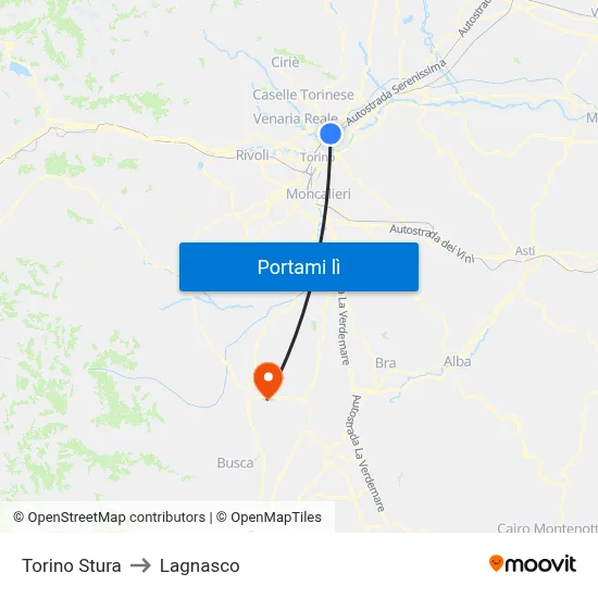 Torino Stura to Lagnasco map