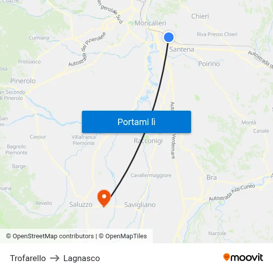 Trofarello to Lagnasco map