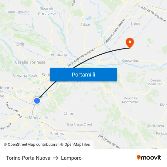 Torino Porta Nuova to Lamporo map