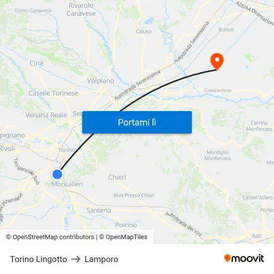 Torino Lingotto to Lamporo map