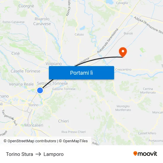 Torino Stura to Lamporo map