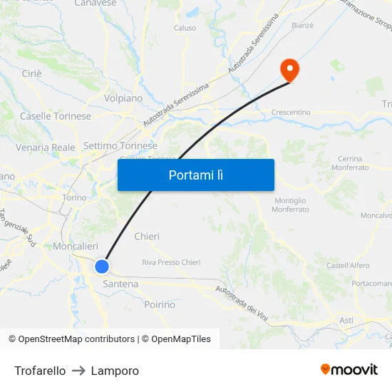 Trofarello to Lamporo map