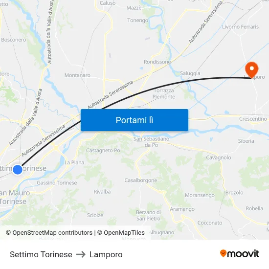 Settimo Torinese to Lamporo map