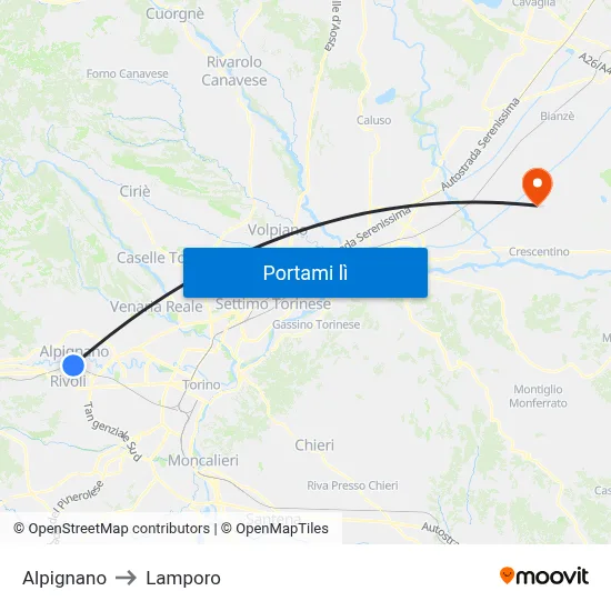 Alpignano to Lamporo map