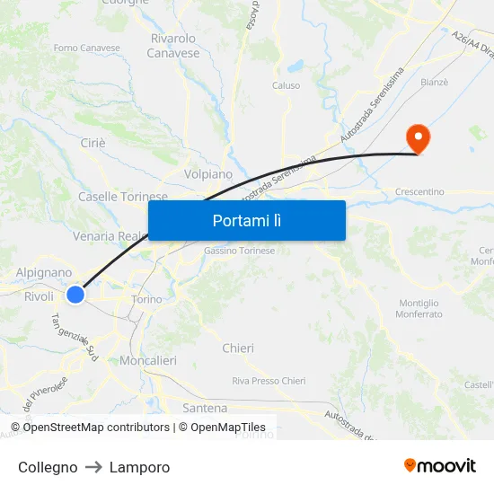 Collegno to Lamporo map