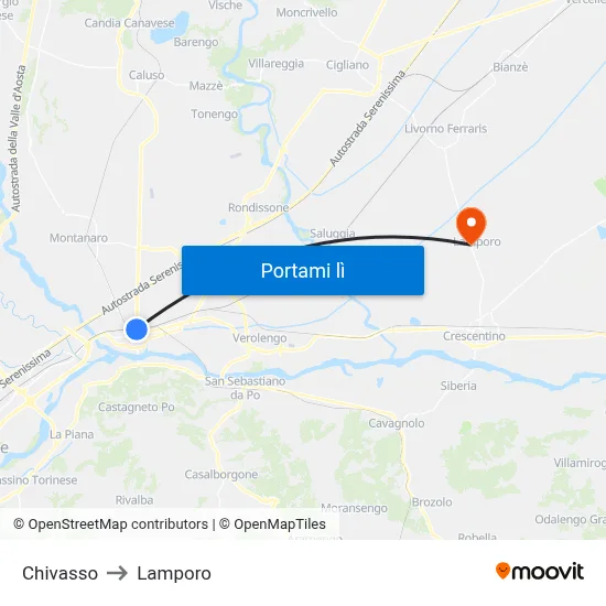 Chivasso to Lamporo map