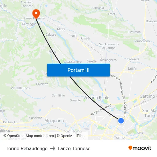 Torino Rebaudengo to Lanzo Torinese map