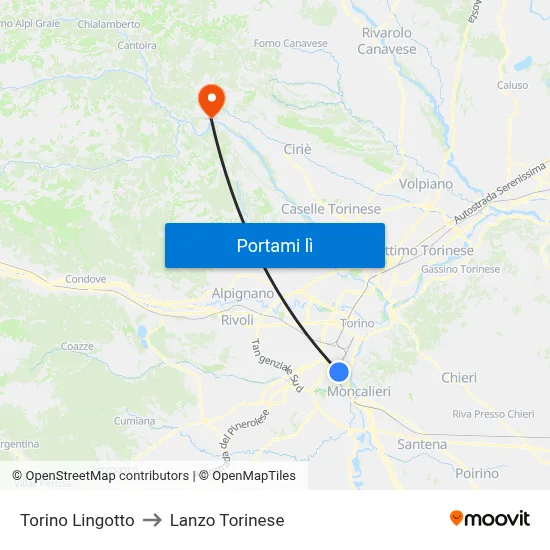 Torino Lingotto to Lanzo Torinese map